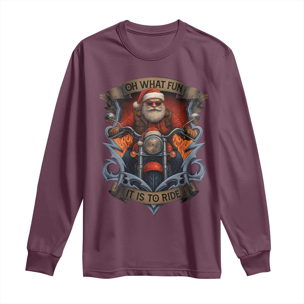 Funny Christmas Motorcycle Santa Long Sleeve Shirt Oh What Fun It Is To Ride Xmas Biker - Wonder Print Shop