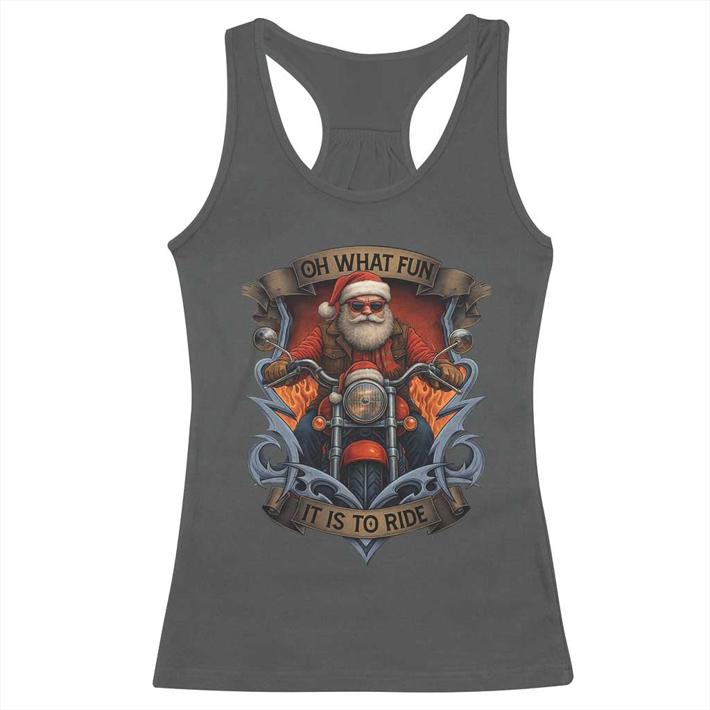 Funny Christmas Motorcycle Santa Racerback Tank Top Oh What Fun It Is To Ride Xmas Biker - Wonder Print Shop