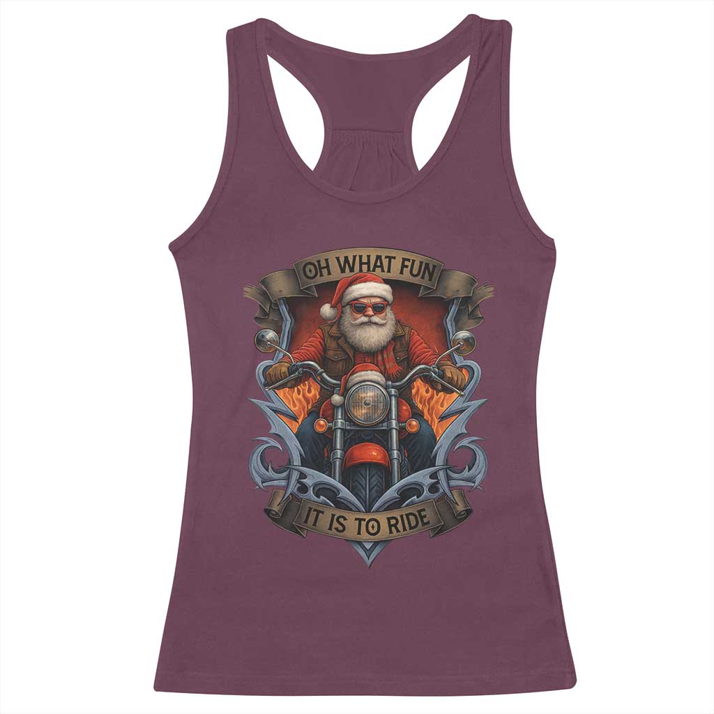 Funny Christmas Motorcycle Santa Racerback Tank Top Oh What Fun It Is To Ride Xmas Biker - Wonder Print Shop