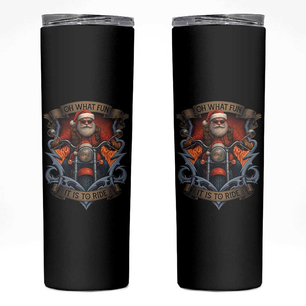 Funny Christmas Motorcycle Santa Skinny Tumbler Oh What Fun It Is To Ride Xmas Biker - Wonder Print Shop