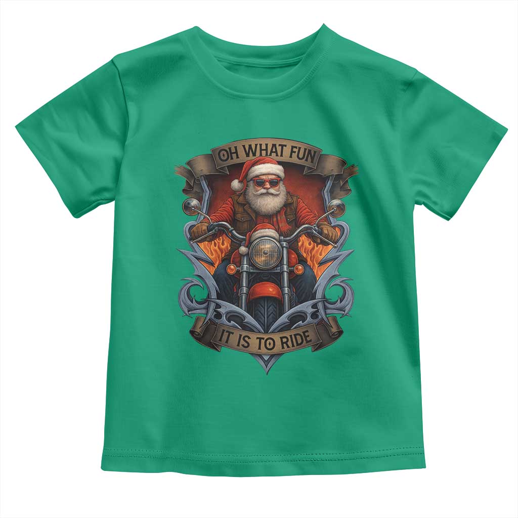 Funny Christmas Motorcycle Santa Toddler T Shirt Oh What Fun It Is To Ride Xmas Biker - Wonder Print Shop