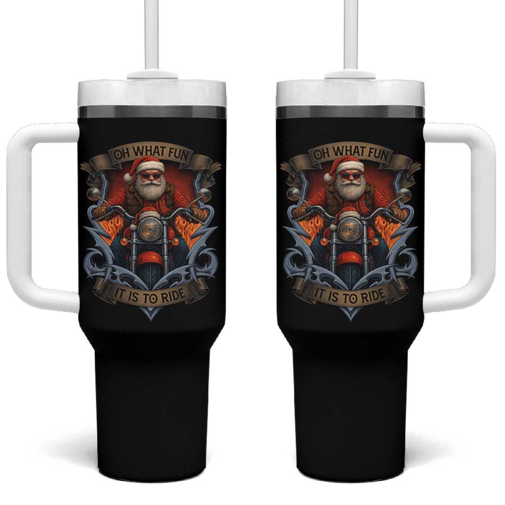 Funny Christmas Motorcycle Santa Tumbler With Handle Oh What Fun It Is To Ride Xmas Biker - Wonder Print Shop