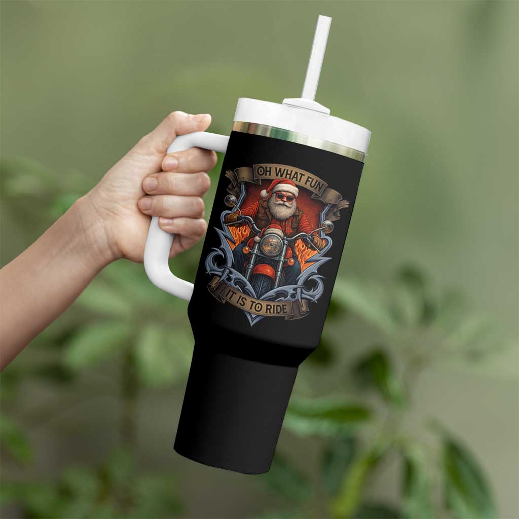 Funny Christmas Motorcycle Santa Tumbler With Handle Oh What Fun It Is To Ride Xmas Biker - Wonder Print Shop