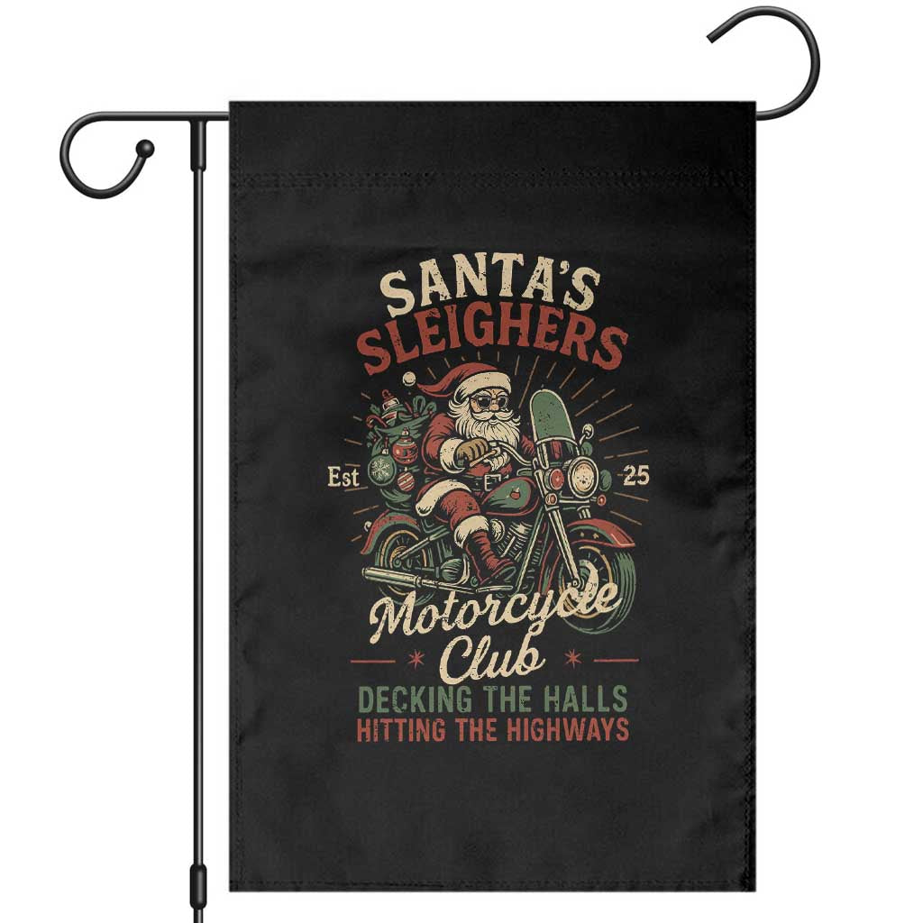 Funny Christmas Motorcycle Biker Garden Flag Santas Sleighers Motorcycle Club Decking The Halls - Wonder Print Shop
