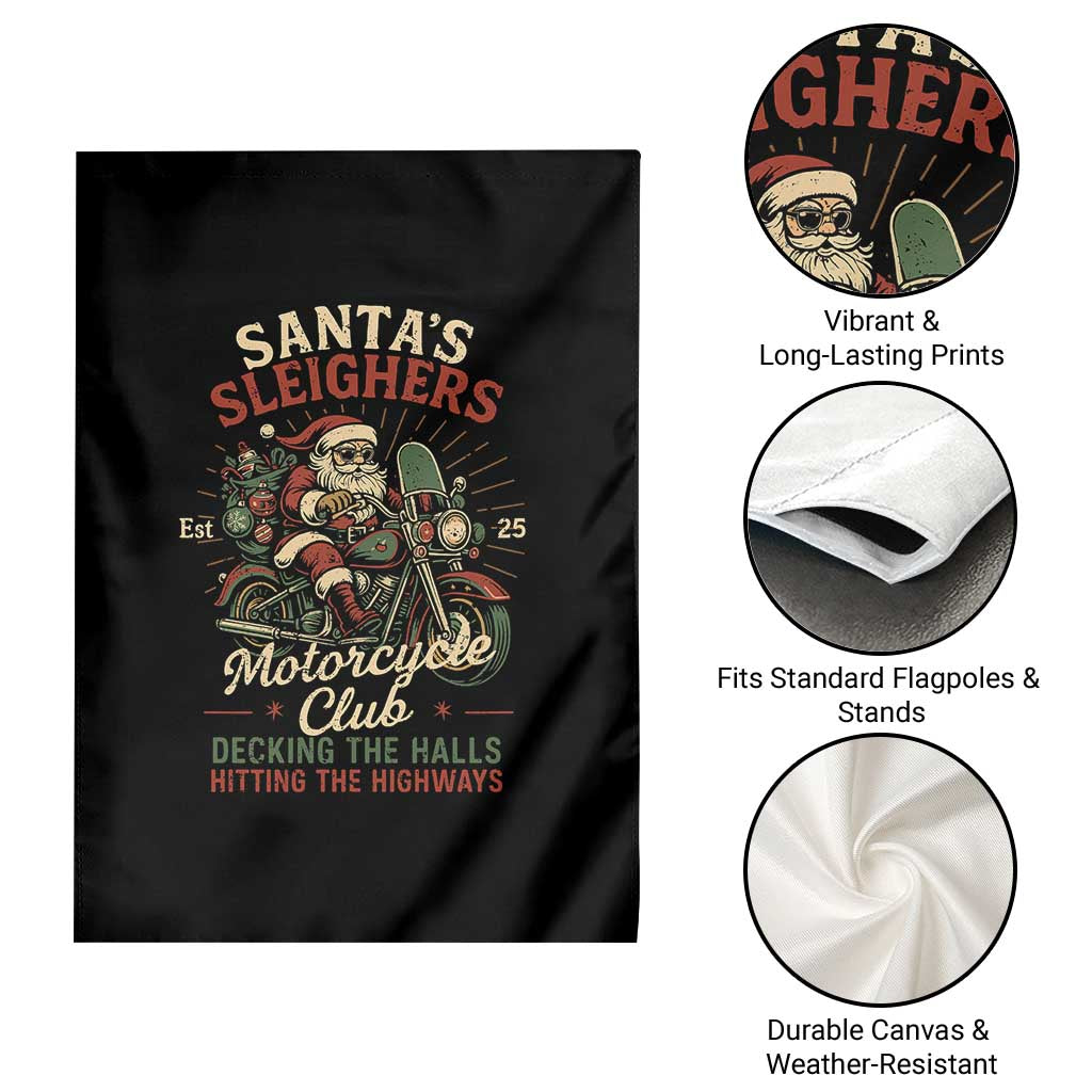 Funny Christmas Motorcycle Biker Garden Flag Santas Sleighers Motorcycle Club Decking The Halls - Wonder Print Shop