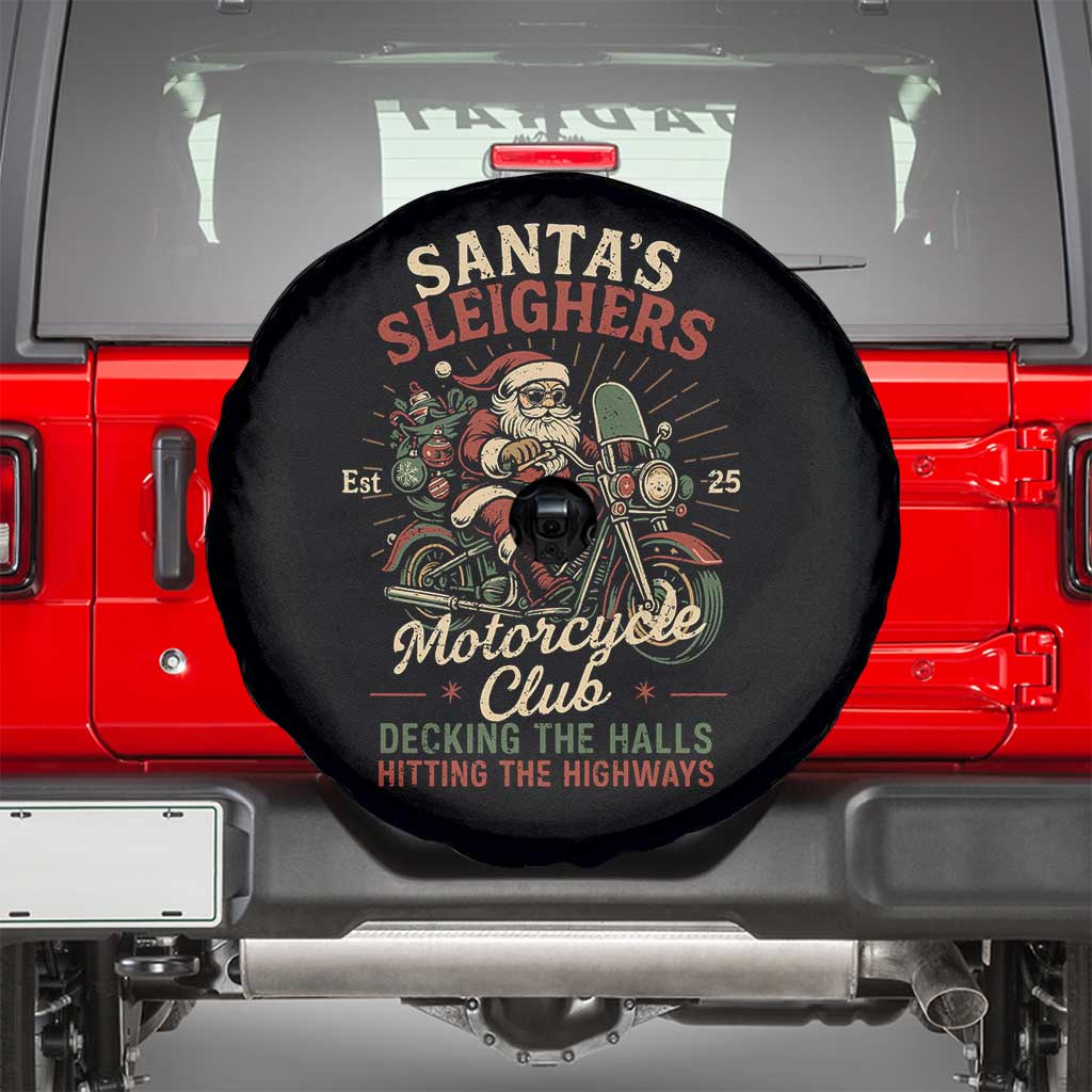 Funny Christmas Motorcycle Biker Spare Tire Cover Santas Sleighers Motorcycle Club Decking The Halls - Wonder Print Shop