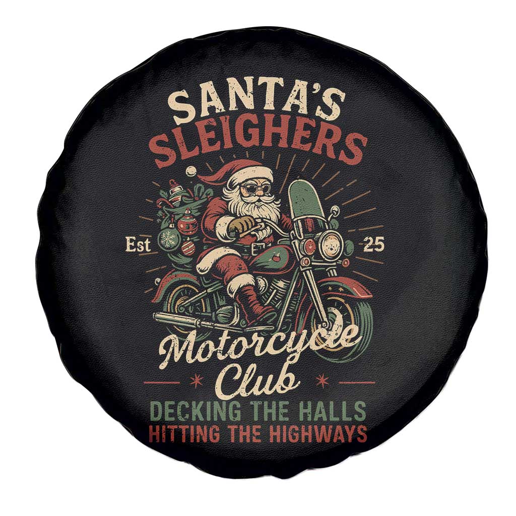 Funny Christmas Motorcycle Biker Spare Tire Cover Santas Sleighers Motorcycle Club Decking The Halls - Wonder Print Shop