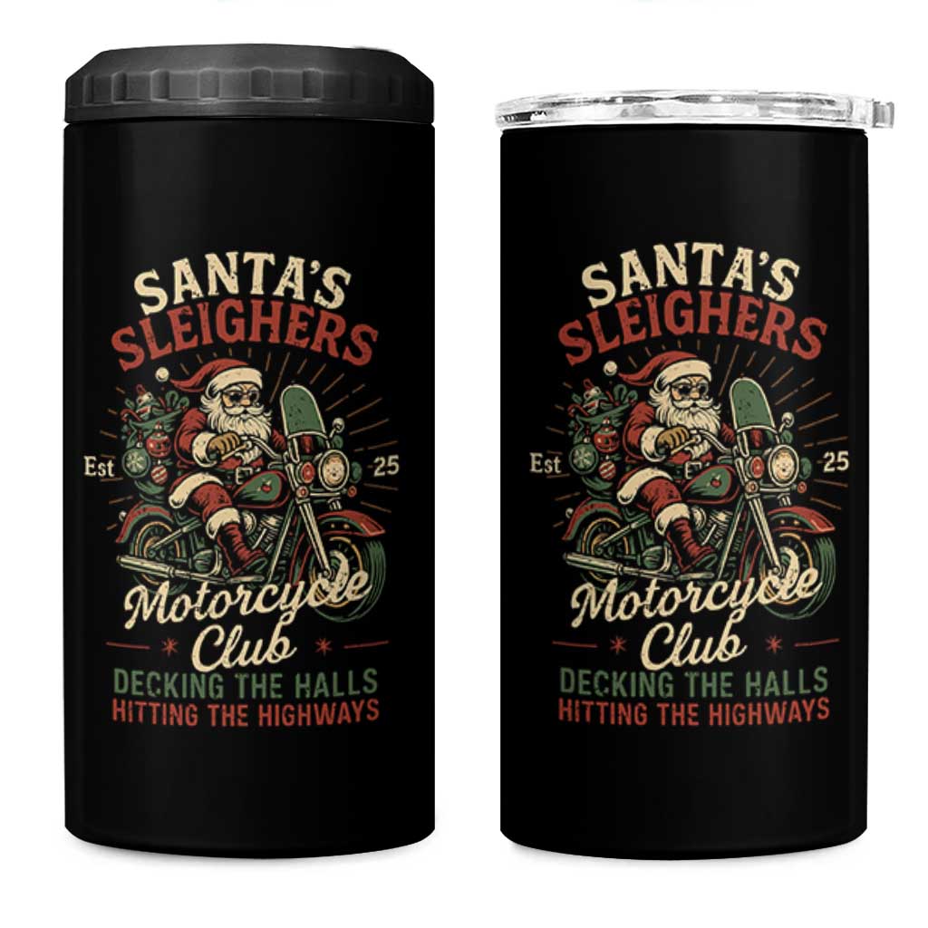 Funny Christmas Motorcycle Biker 4 in 1 Can Cooler Tumbler Santas Sleighers Motorcycle Club Decking The Halls - Wonder Print Shop