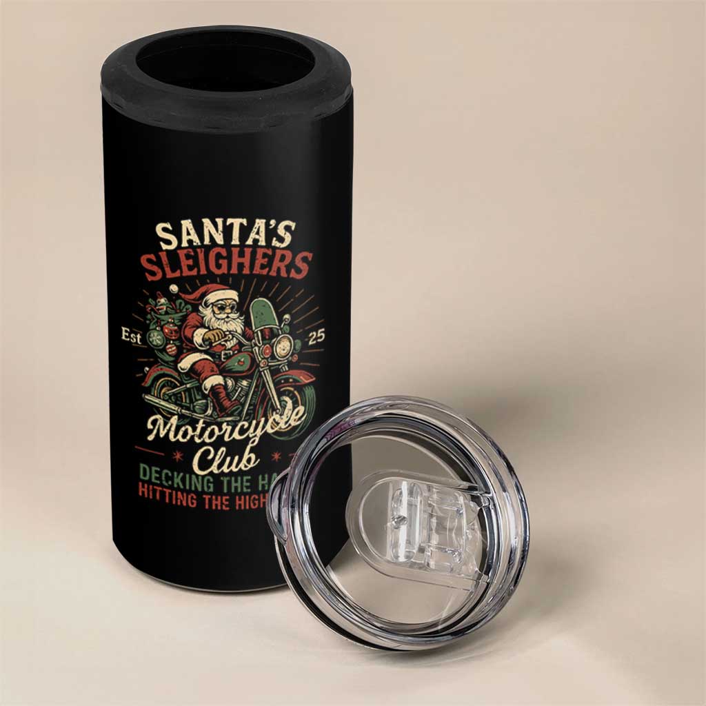 Funny Christmas Motorcycle Biker 4 in 1 Can Cooler Tumbler Santas Sleighers Motorcycle Club Decking The Halls - Wonder Print Shop