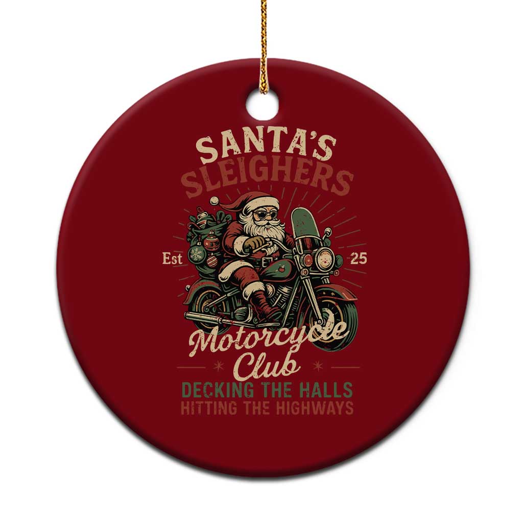 Funny Christmas Motorcycle Biker Ceramic Ornament Santas Sleighers Motorcycle Club Decking The Halls - Wonder Print Shop