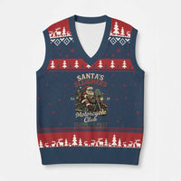 Funny Xmas Motorcycle Biker V-Neck Knit Sweater Vest Santas Sleighers Motorcycle Club Decking The Halls - Wonder Print Shop