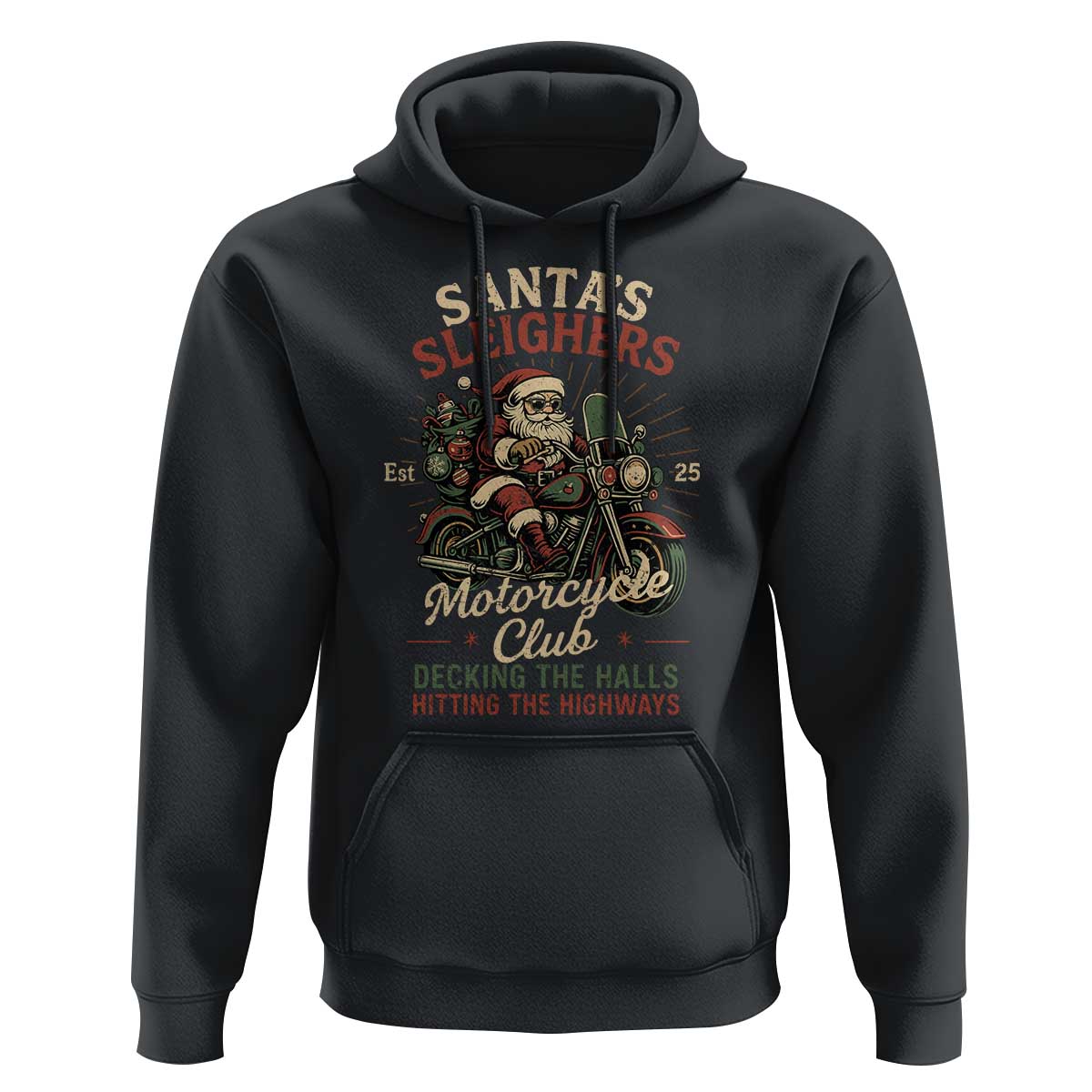 Funny Christmas Motorcycle Biker Hoodie Santas Sleighers Motorcycle Club Decking The Halls - Wonder Print Shop