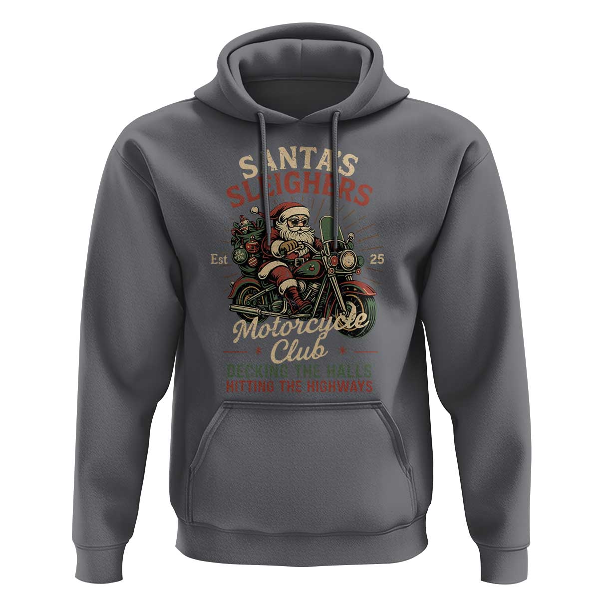 Funny Christmas Motorcycle Biker Hoodie Santas Sleighers Motorcycle Club Decking The Halls - Wonder Print Shop
