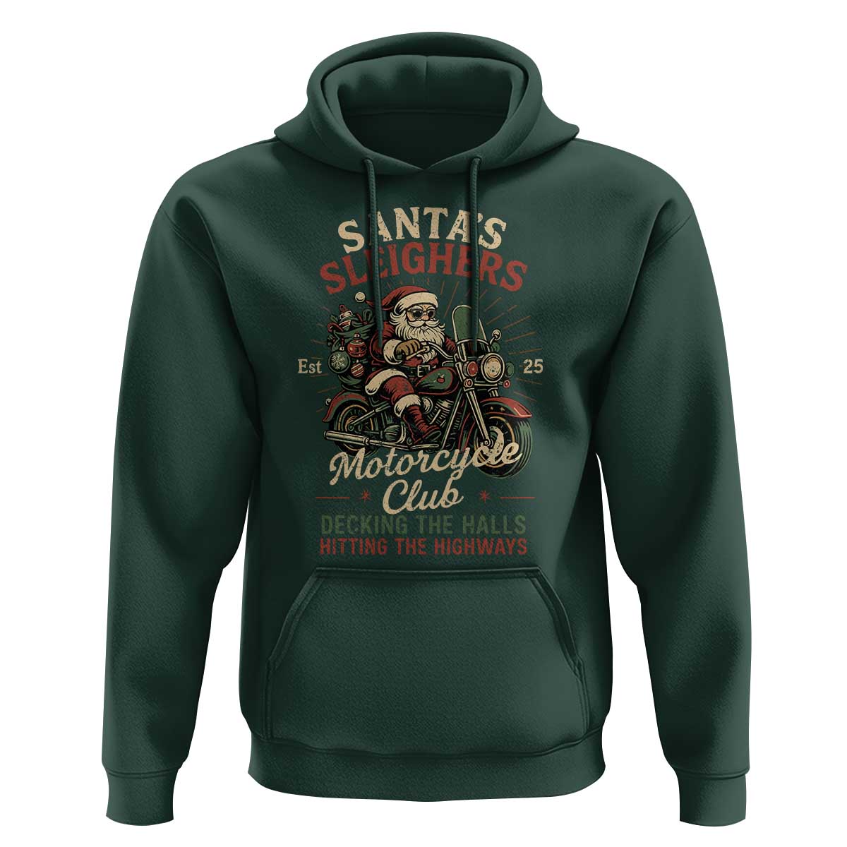 Funny Christmas Motorcycle Biker Hoodie Santas Sleighers Motorcycle Club Decking The Halls - Wonder Print Shop