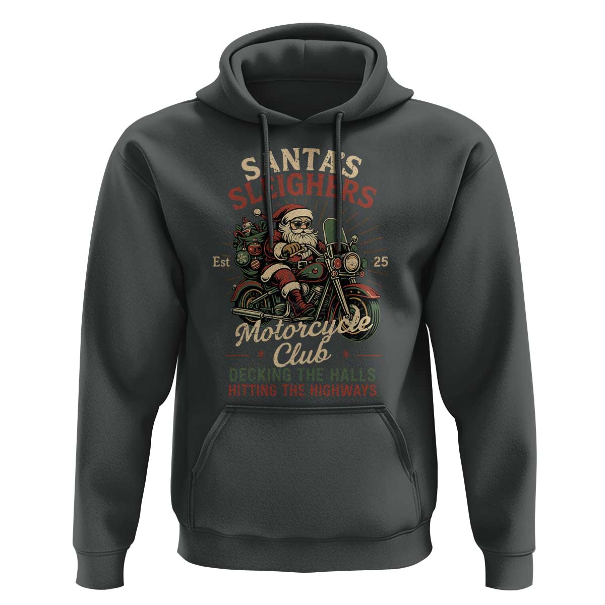 Funny Christmas Motorcycle Biker Hoodie Santas Sleighers Motorcycle Club Decking The Halls - Wonder Print Shop