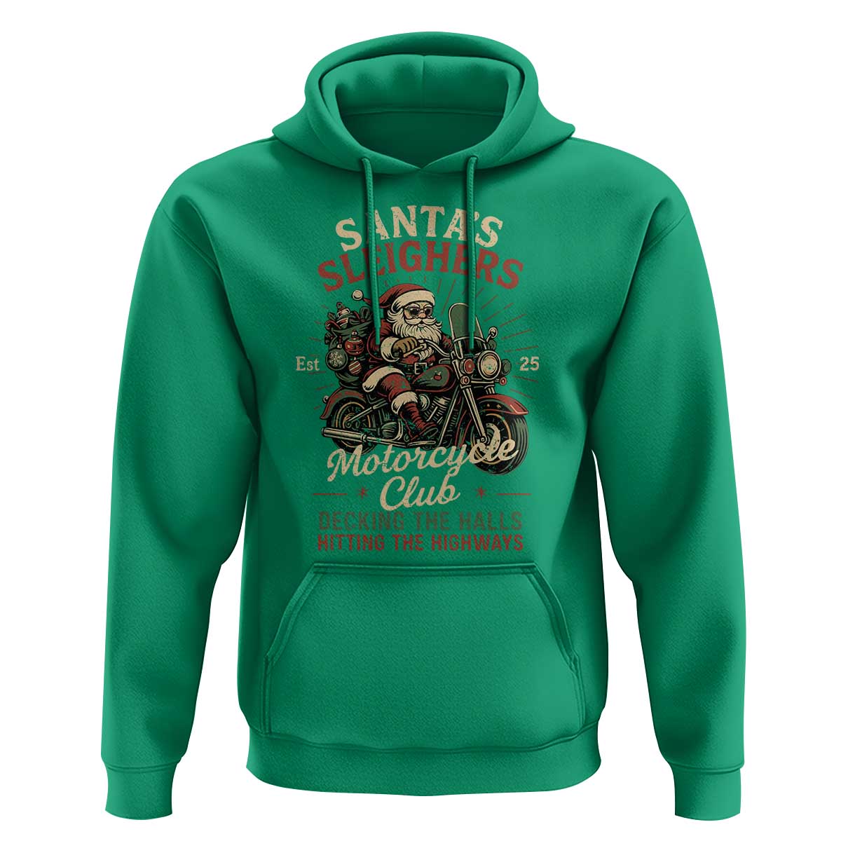 Funny Christmas Motorcycle Biker Hoodie Santas Sleighers Motorcycle Club Decking The Halls - Wonder Print Shop