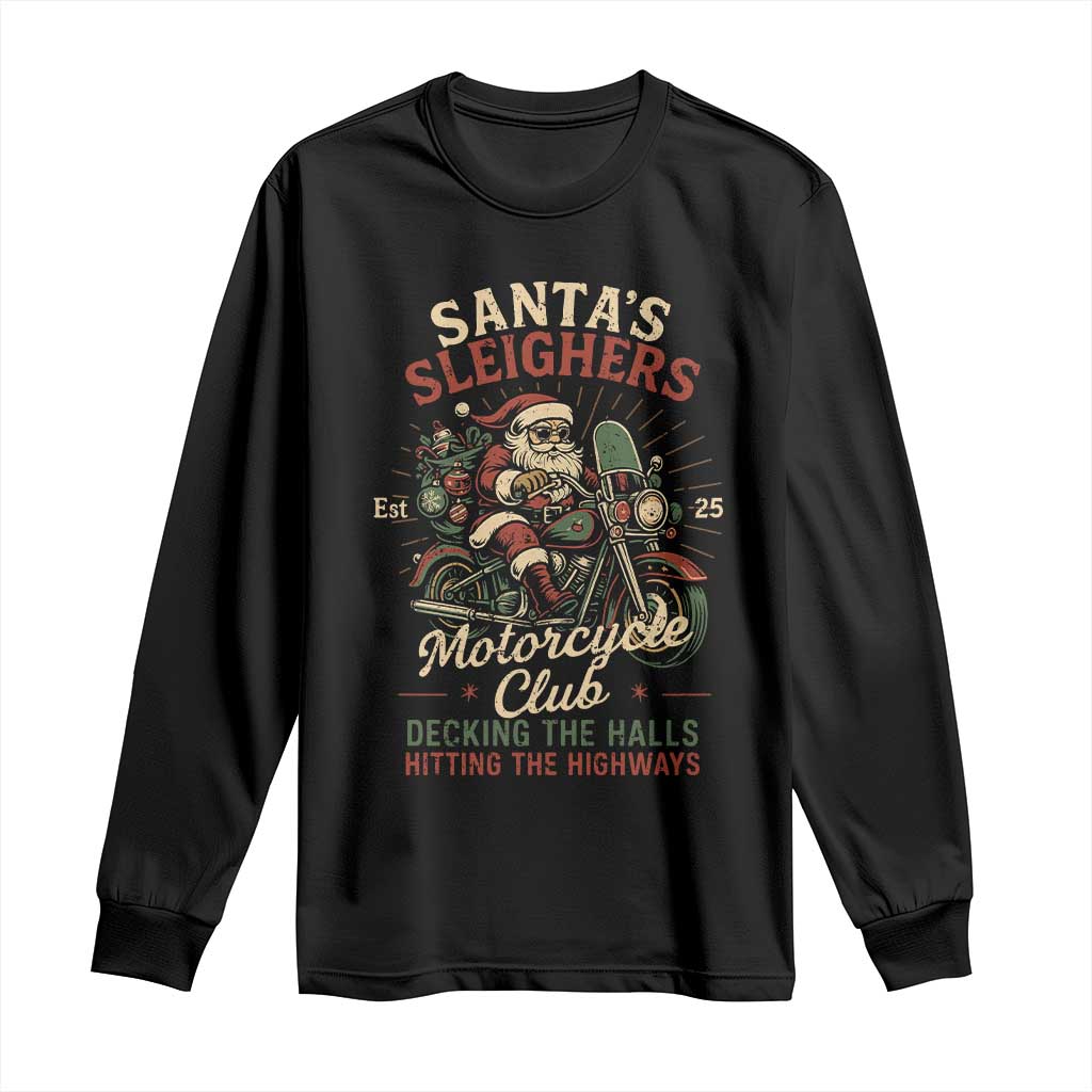 Funny Christmas Motorcycle Biker Long Sleeve Shirt Santas Sleighers Motorcycle Club Decking The Halls - Wonder Print Shop