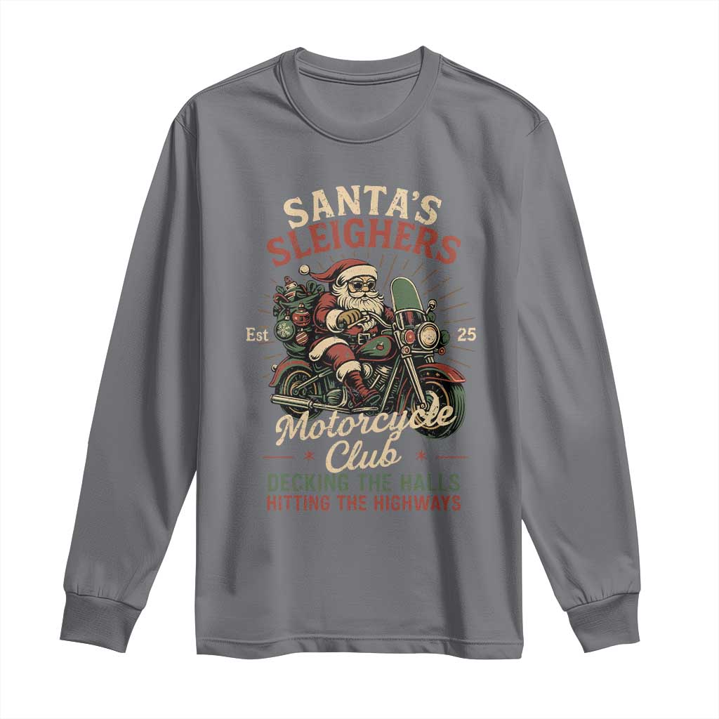 Funny Christmas Motorcycle Biker Long Sleeve Shirt Santas Sleighers Motorcycle Club Decking The Halls - Wonder Print Shop