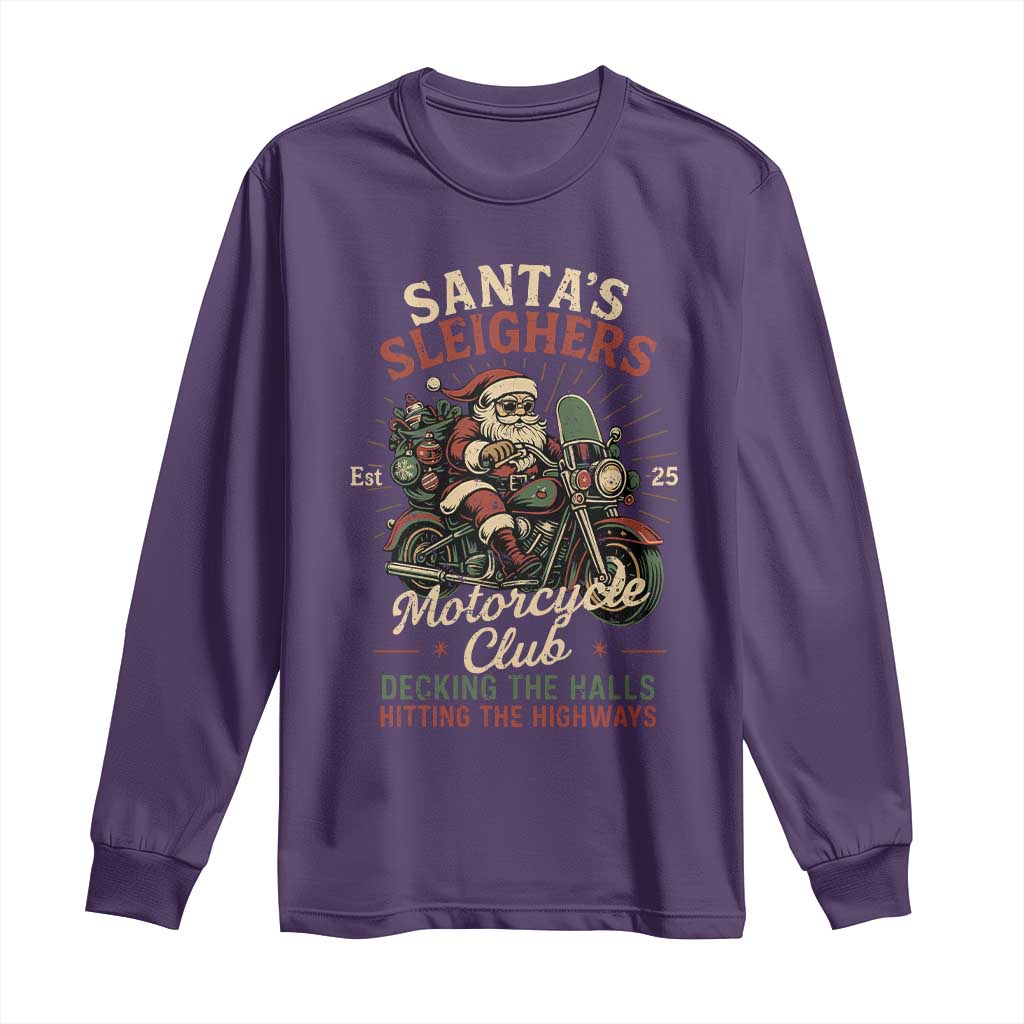 Funny Christmas Motorcycle Biker Long Sleeve Shirt Santas Sleighers Motorcycle Club Decking The Halls - Wonder Print Shop