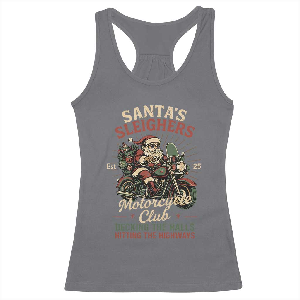 Funny Christmas Motorcycle Biker Racerback Tank Top Santas Sleighers Motorcycle Club Decking The Halls - Wonder Print Shop