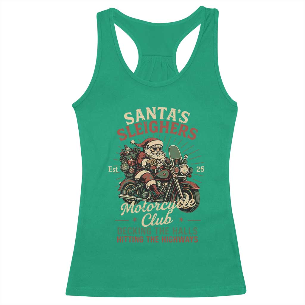 Funny Christmas Motorcycle Biker Racerback Tank Top Santas Sleighers Motorcycle Club Decking The Halls - Wonder Print Shop