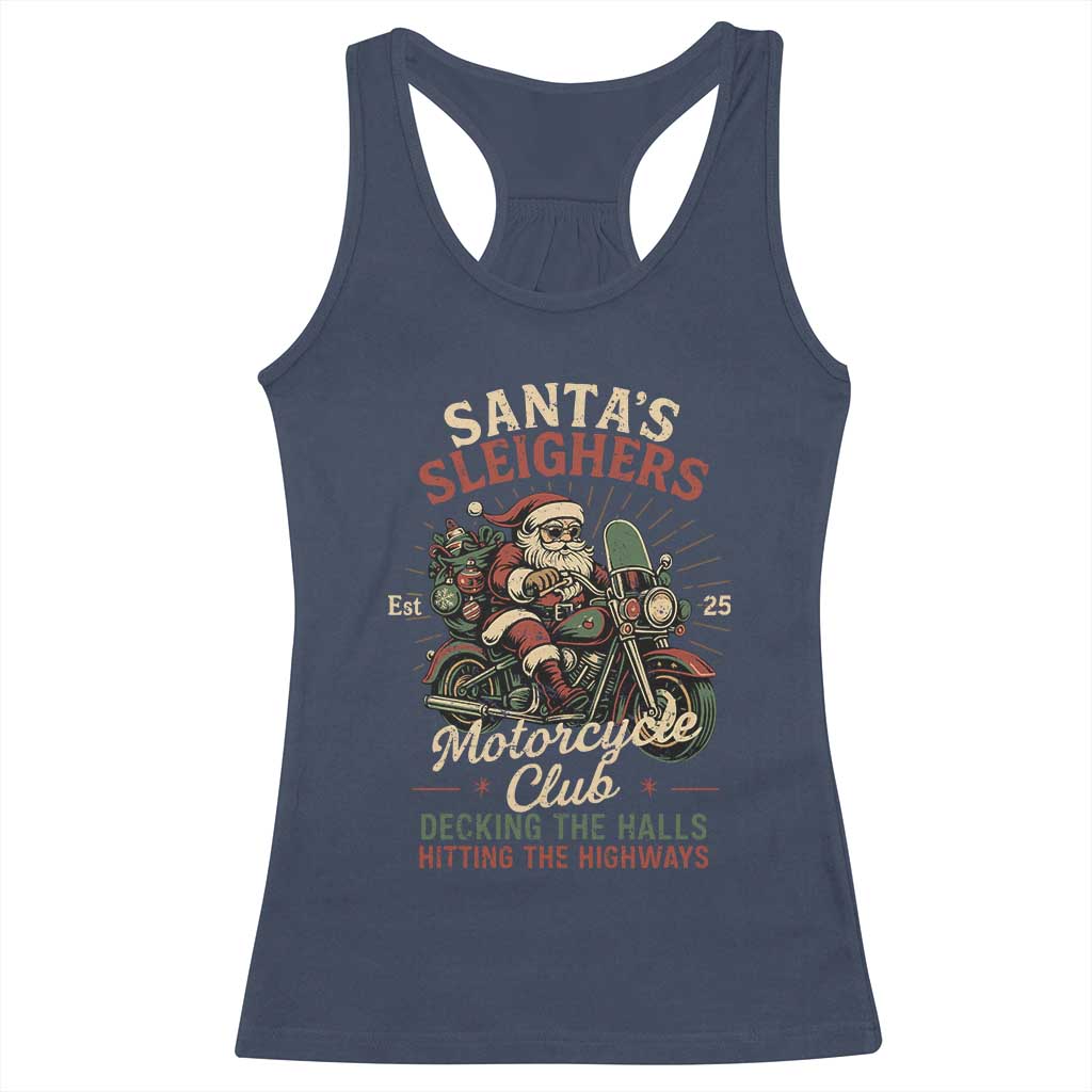 Funny Christmas Motorcycle Biker Racerback Tank Top Santas Sleighers Motorcycle Club Decking The Halls - Wonder Print Shop