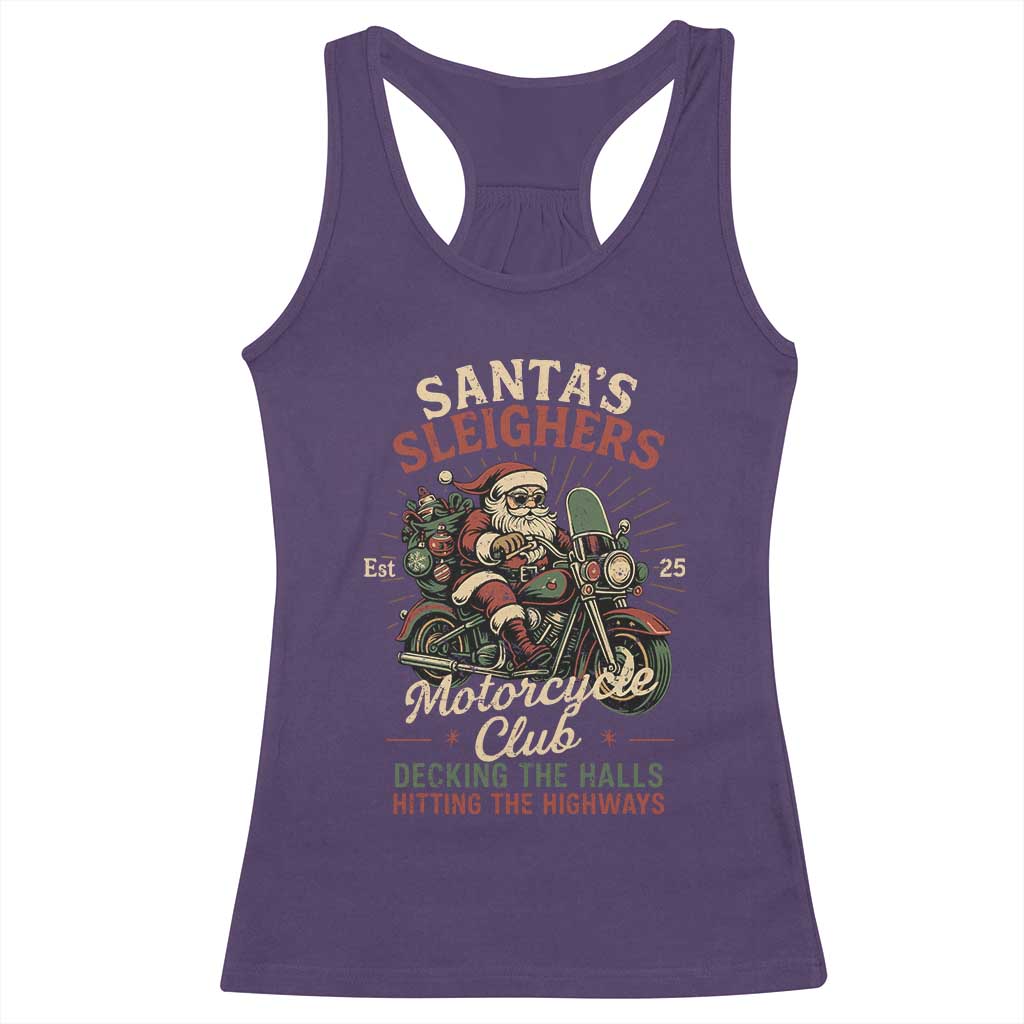 Funny Christmas Motorcycle Biker Racerback Tank Top Santas Sleighers Motorcycle Club Decking The Halls - Wonder Print Shop