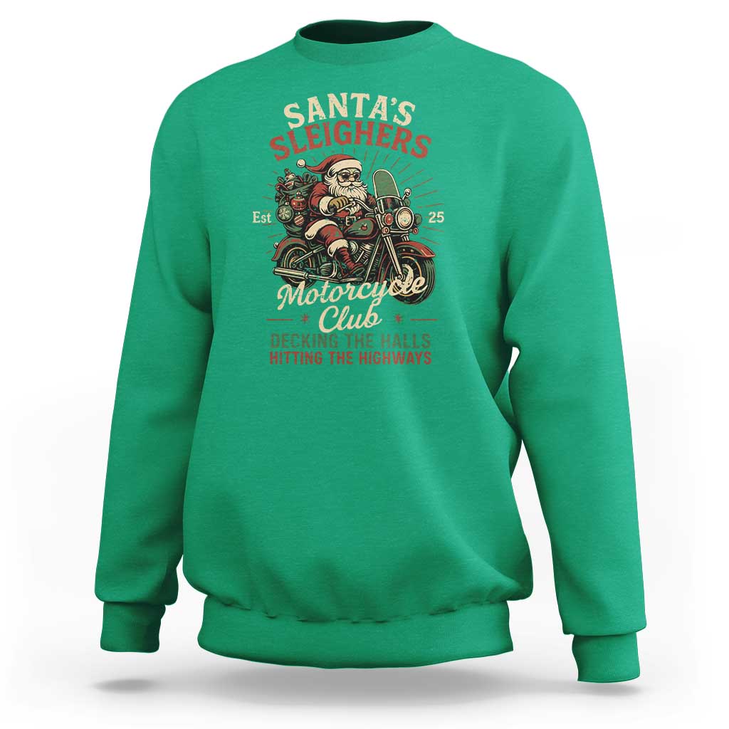 Funny Christmas Motorcycle Biker Sweatshirt Santas Sleighers Motorcycle Club Decking The Halls - Wonder Print Shop