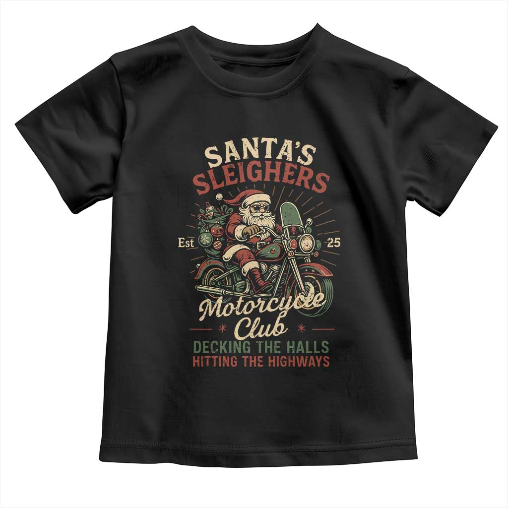 Funny Christmas Motorcycle Biker Toddler T Shirt Santas Sleighers Motorcycle Club Decking The Halls - Wonder Print Shop