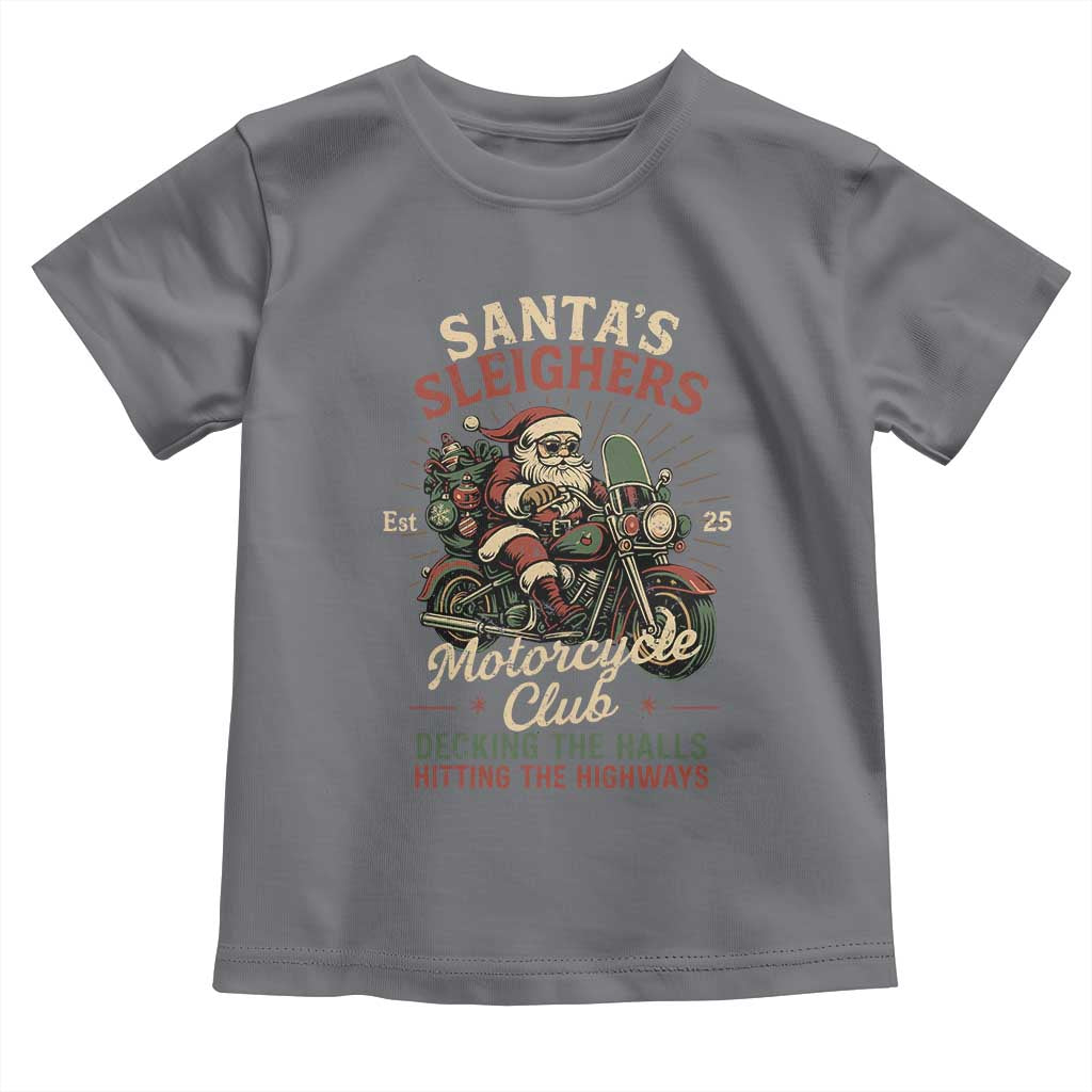 Funny Christmas Motorcycle Biker Toddler T Shirt Santas Sleighers Motorcycle Club Decking The Halls - Wonder Print Shop