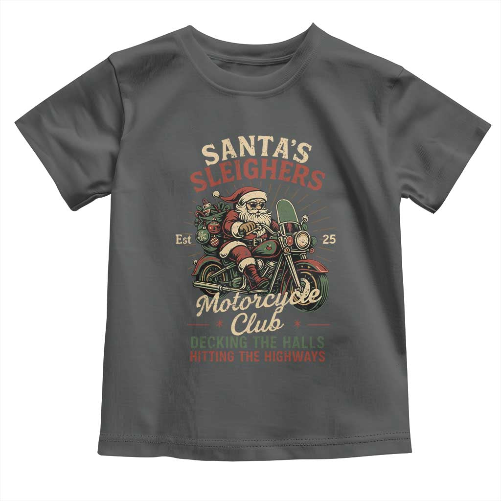 Funny Christmas Motorcycle Biker Toddler T Shirt Santas Sleighers Motorcycle Club Decking The Halls - Wonder Print Shop