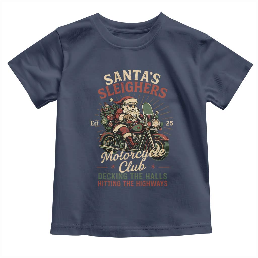 Funny Christmas Motorcycle Biker Toddler T Shirt Santas Sleighers Motorcycle Club Decking The Halls - Wonder Print Shop