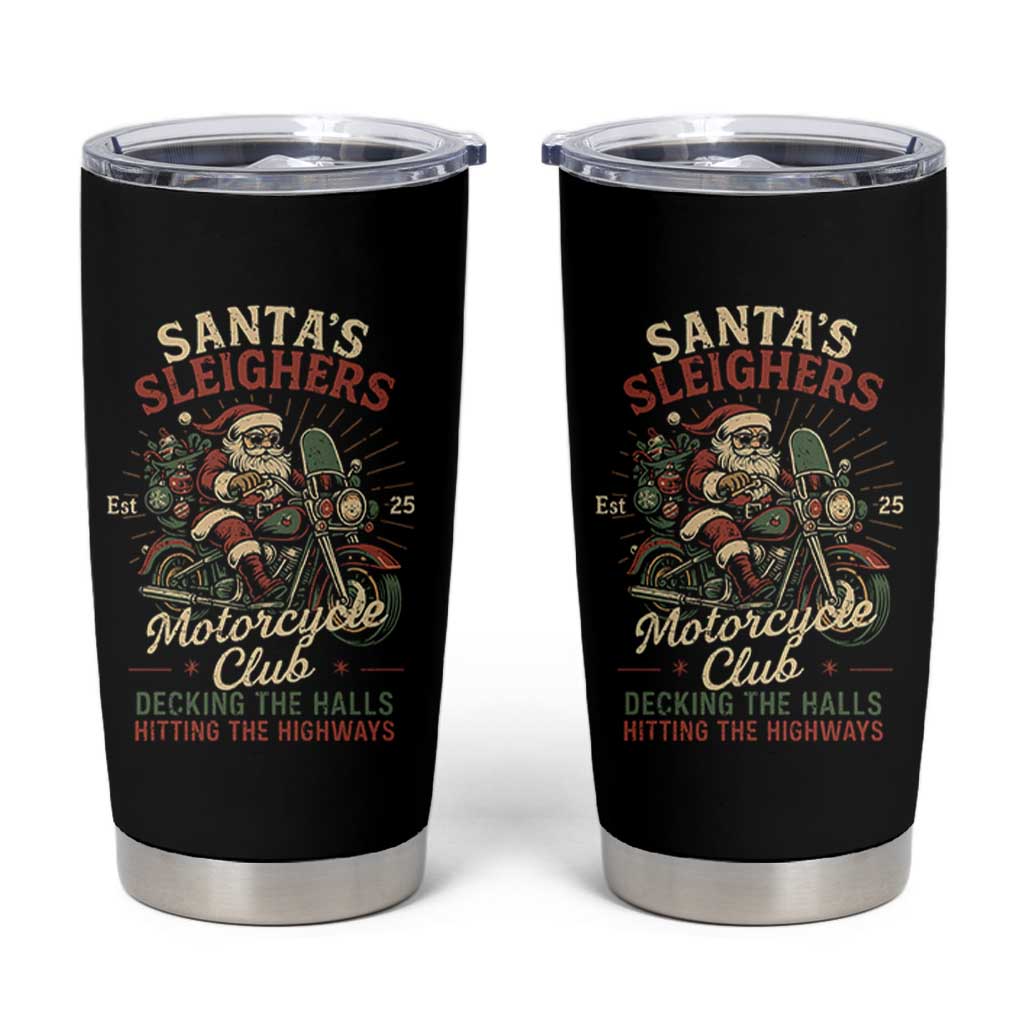 Funny Christmas Motorcycle Biker Tumbler Cup Santas Sleighers Motorcycle Club Decking The Halls - Wonder Print Shop