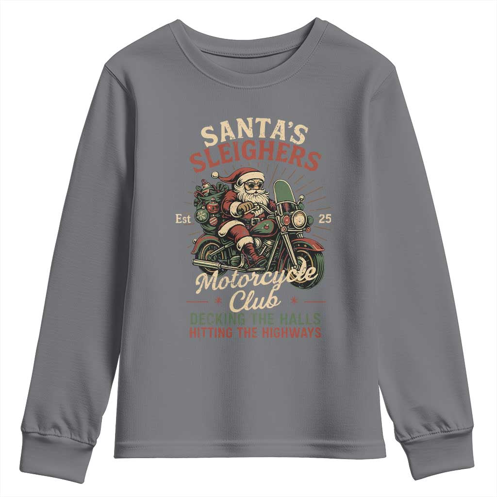 Funny Christmas Motorcycle Biker Youth Sweatshirt Santas Sleighers Motorcycle Club Decking The Halls - Wonder Print Shop