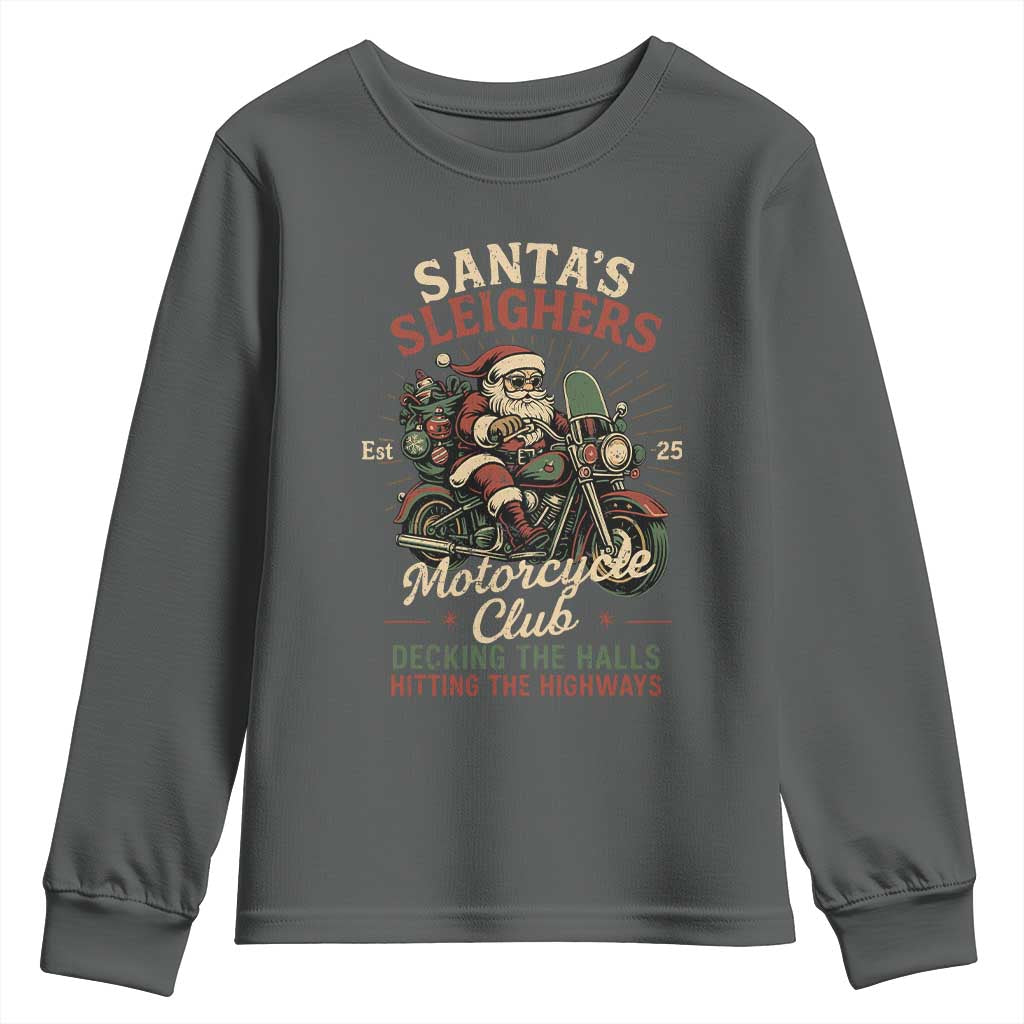Funny Christmas Motorcycle Biker Youth Sweatshirt Santas Sleighers Motorcycle Club Decking The Halls - Wonder Print Shop