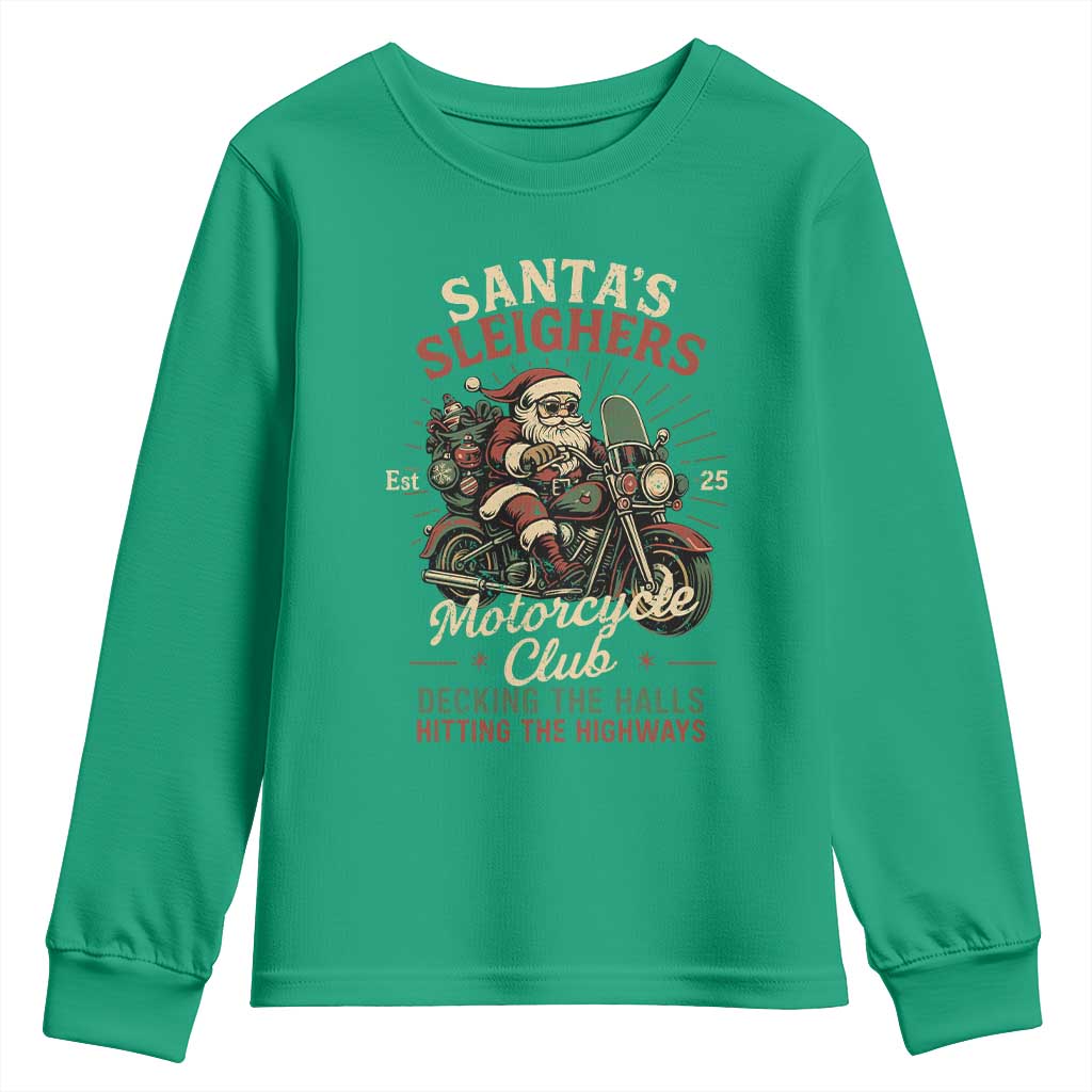 Funny Christmas Motorcycle Biker Youth Sweatshirt Santas Sleighers Motorcycle Club Decking The Halls - Wonder Print Shop