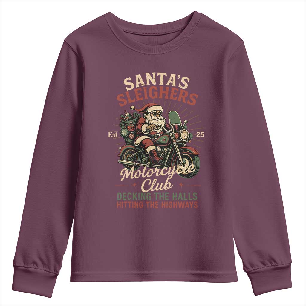 Funny Christmas Motorcycle Biker Youth Sweatshirt Santas Sleighers Motorcycle Club Decking The Halls - Wonder Print Shop
