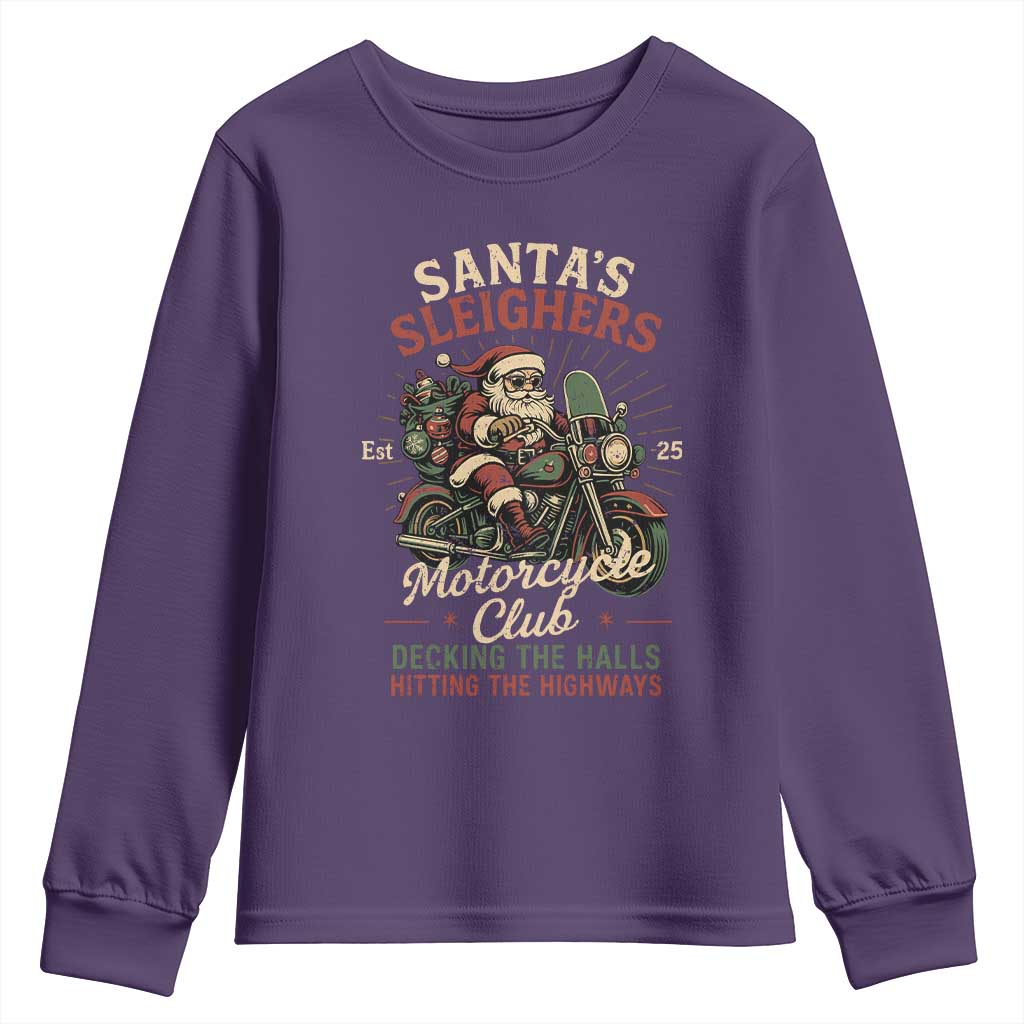 Funny Christmas Motorcycle Biker Youth Sweatshirt Santas Sleighers Motorcycle Club Decking The Halls - Wonder Print Shop