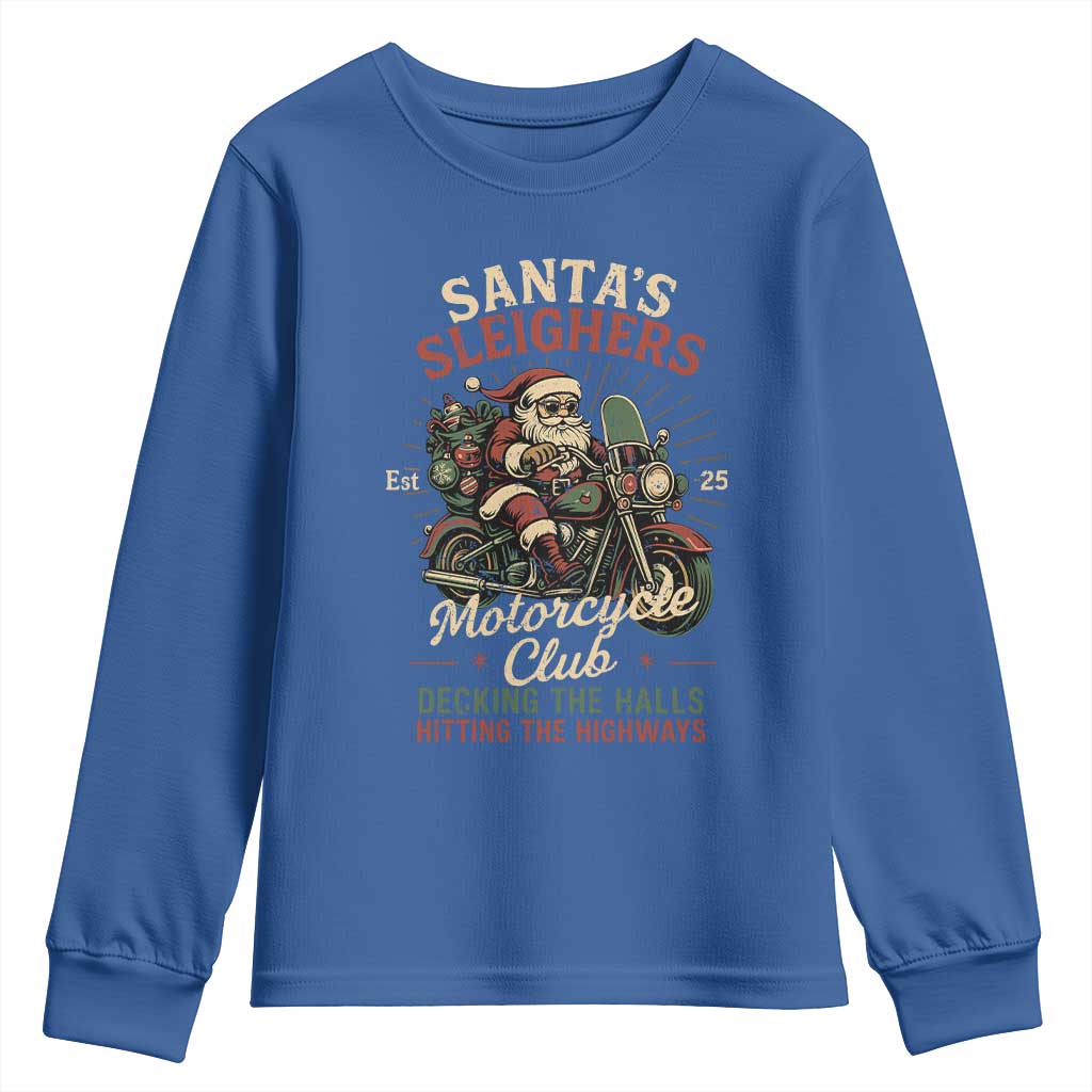 Funny Christmas Motorcycle Biker Youth Sweatshirt Santas Sleighers Motorcycle Club Decking The Halls - Wonder Print Shop