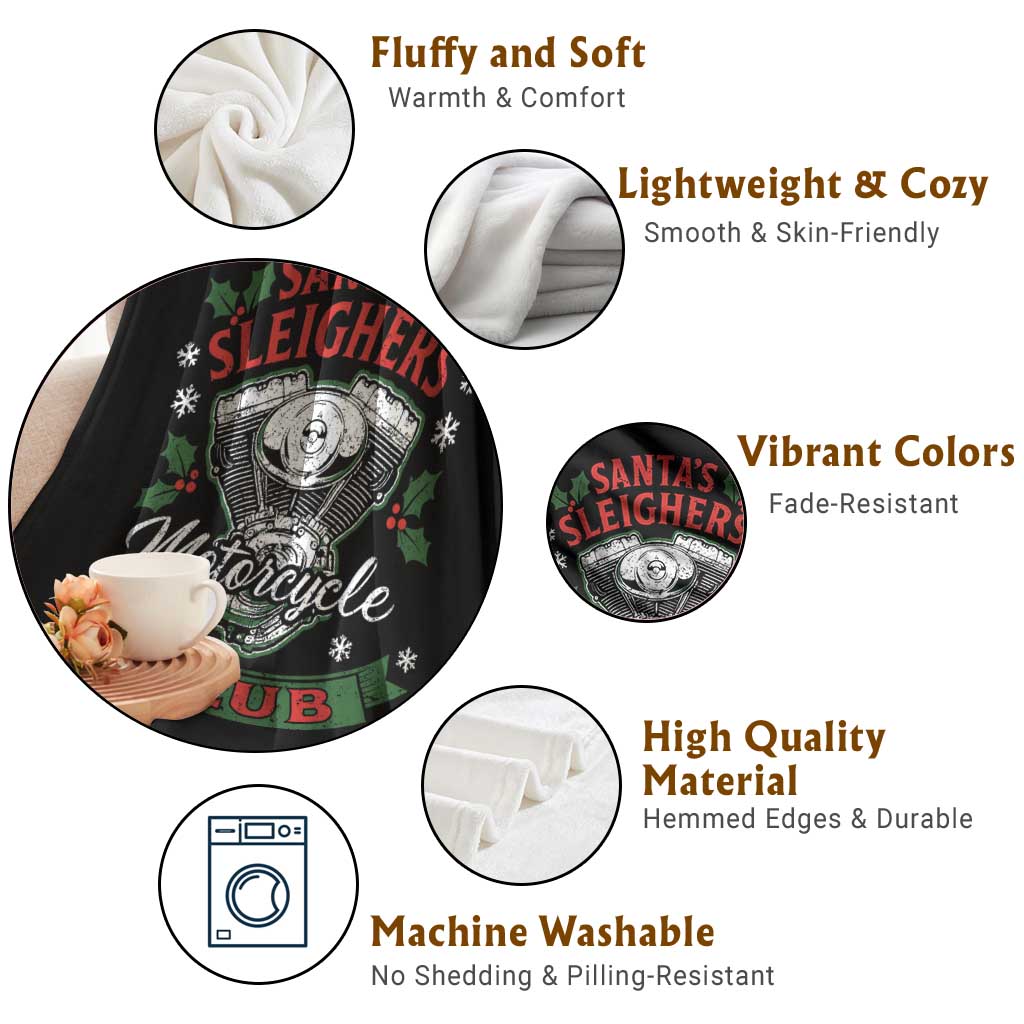 Christmas Motorcycle Biker Throw Blanket Santas Sleighers Motorcycle Club - Wonder Print Shop