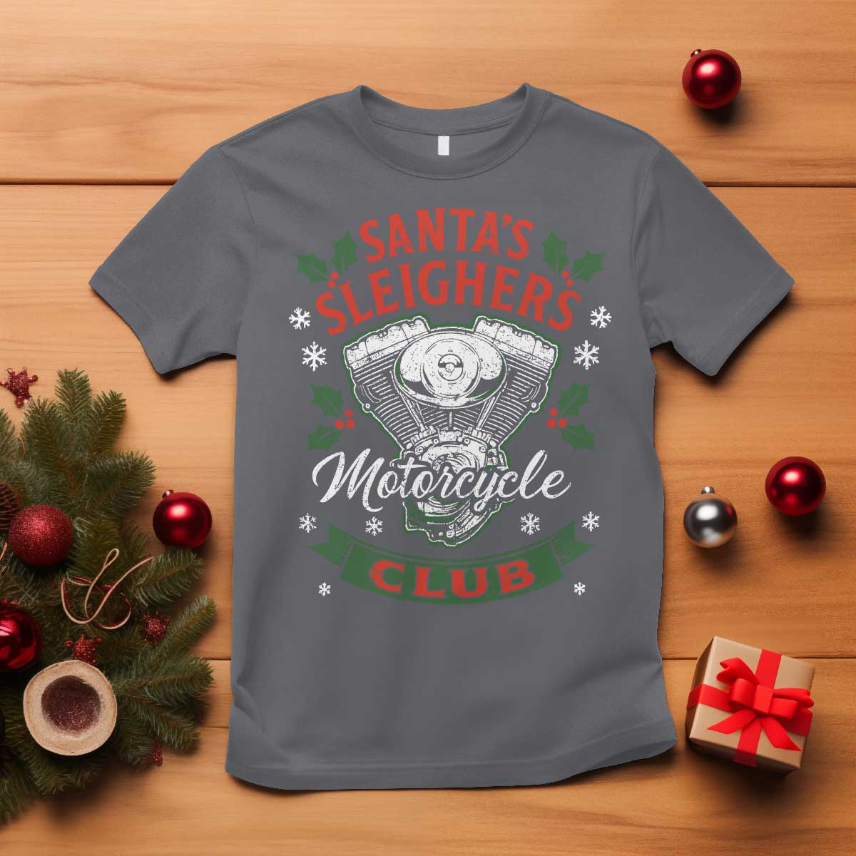 Christmas Motorcycle Biker T Shirt Santas Sleighers Motorcycle Club - Wonder Print Shop