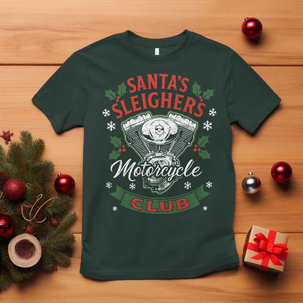Christmas Motorcycle Biker T Shirt Santas Sleighers Motorcycle Club - Wonder Print Shop