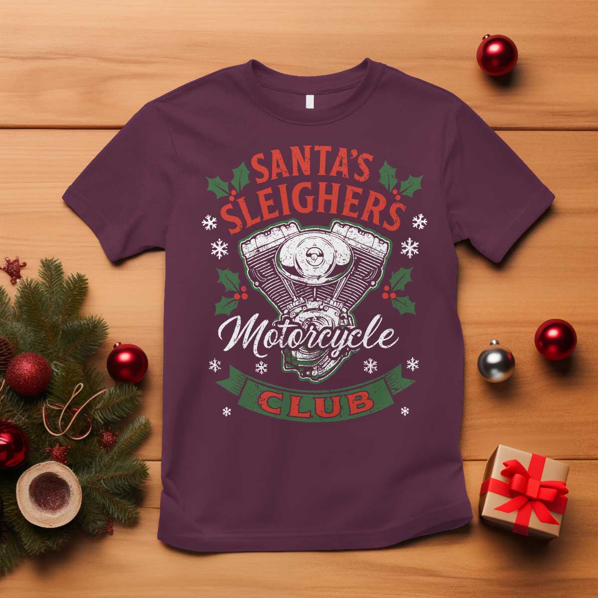 Christmas Motorcycle Biker T Shirt Santas Sleighers Motorcycle Club - Wonder Print Shop