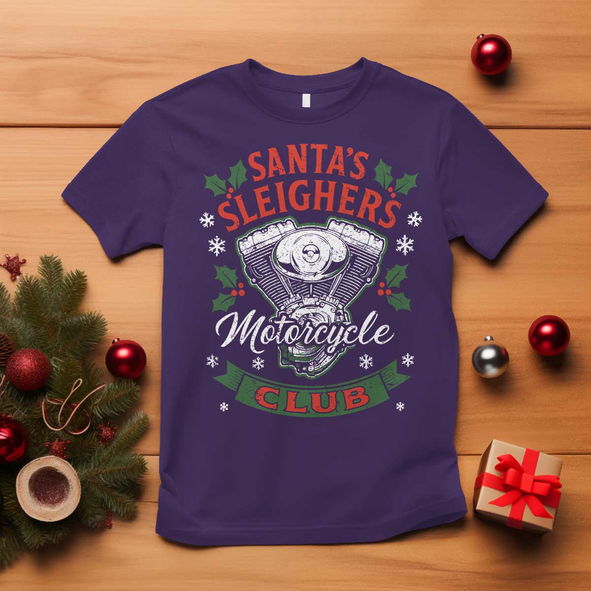 Christmas Motorcycle Biker T Shirt Santas Sleighers Motorcycle Club - Wonder Print Shop