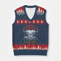 Xmas Motorcycle Biker V-Neck Knit Sweater Vest Santas Sleighers Motorcycle Club - Wonder Print Shop