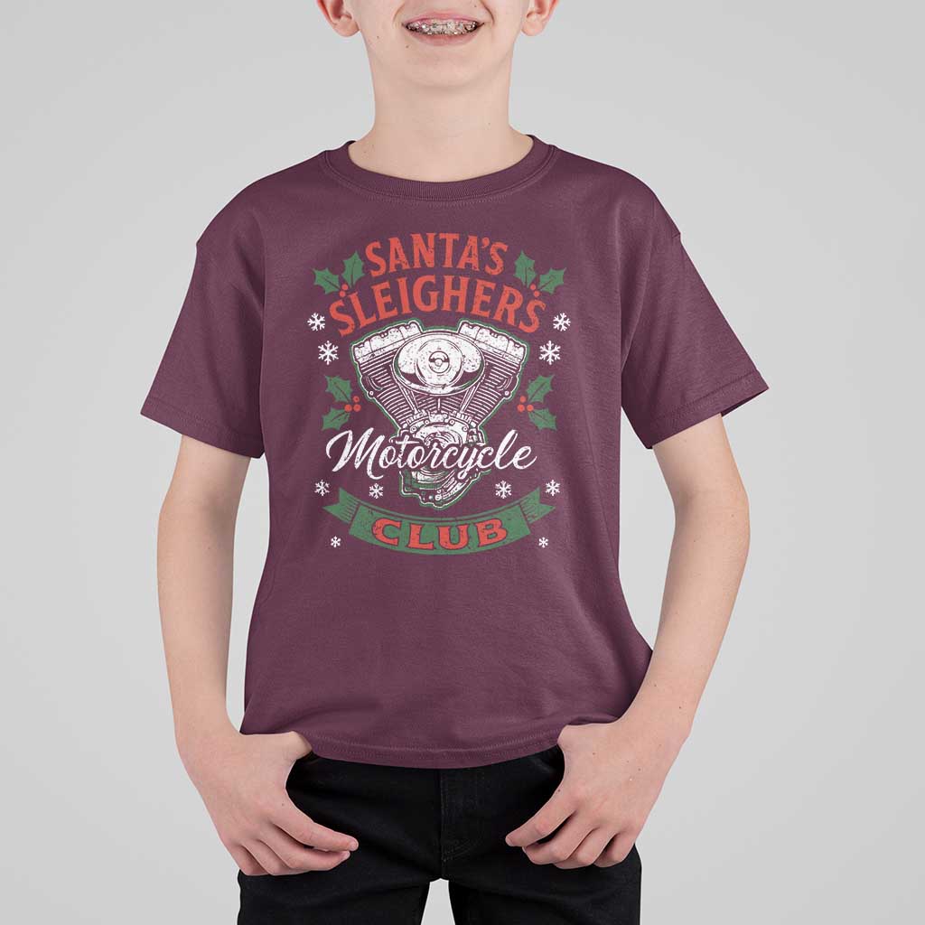 Christmas Motorcycle Biker T Shirt For Kid Santas Sleighers Motorcycle Club - Wonder Print Shop