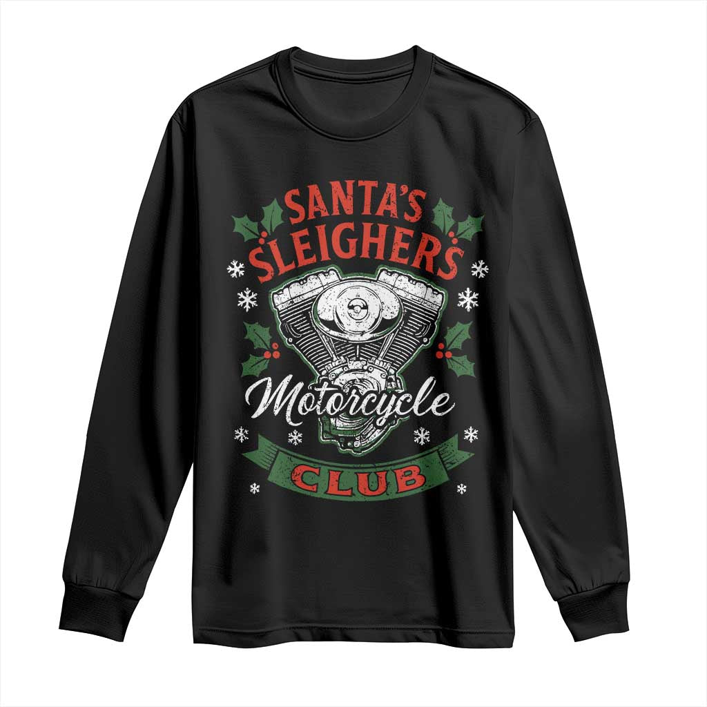 Christmas Motorcycle Biker Long Sleeve Shirt Santas Sleighers Motorcycle Club - Wonder Print Shop