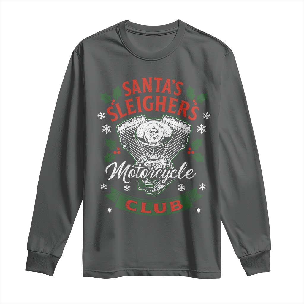 Christmas Motorcycle Biker Long Sleeve Shirt Santas Sleighers Motorcycle Club - Wonder Print Shop
