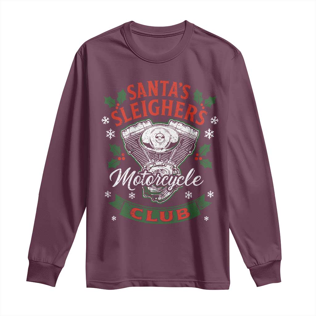 Christmas Motorcycle Biker Long Sleeve Shirt Santas Sleighers Motorcycle Club - Wonder Print Shop
