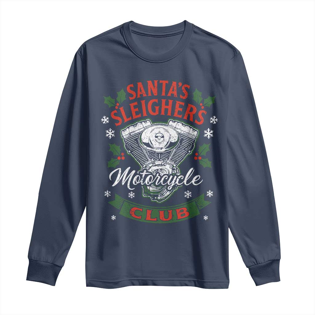 Christmas Motorcycle Biker Long Sleeve Shirt Santas Sleighers Motorcycle Club - Wonder Print Shop